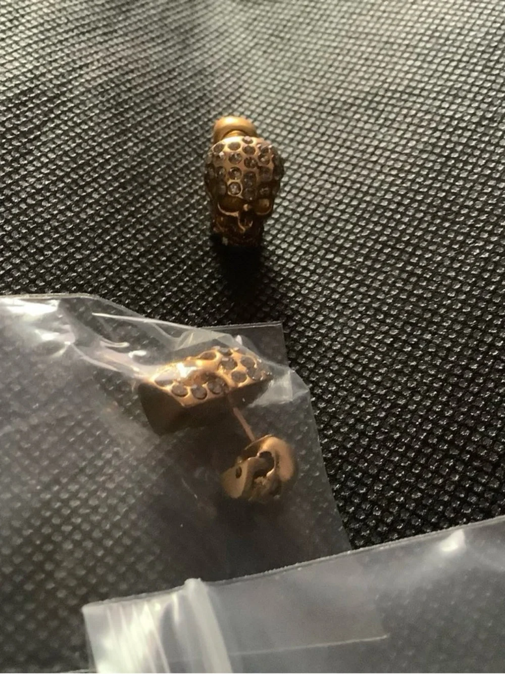 Alexander McQueen Gold Skull Cufflinks with Crystal Accent